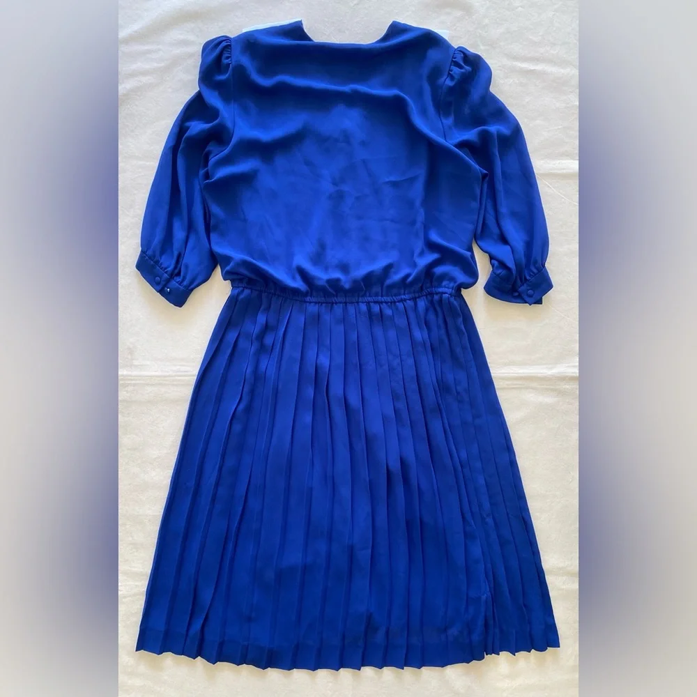 Liz Roberts Blue and White Pleated Flowy Dress Sailor Moon Style 16 Vintage - Picture 2 of 9